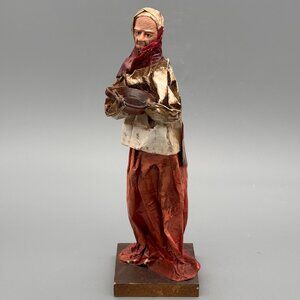 Vintage Mexican Paper Mache Man With Bowl, 12 Inch Folk Art Statue Handmade